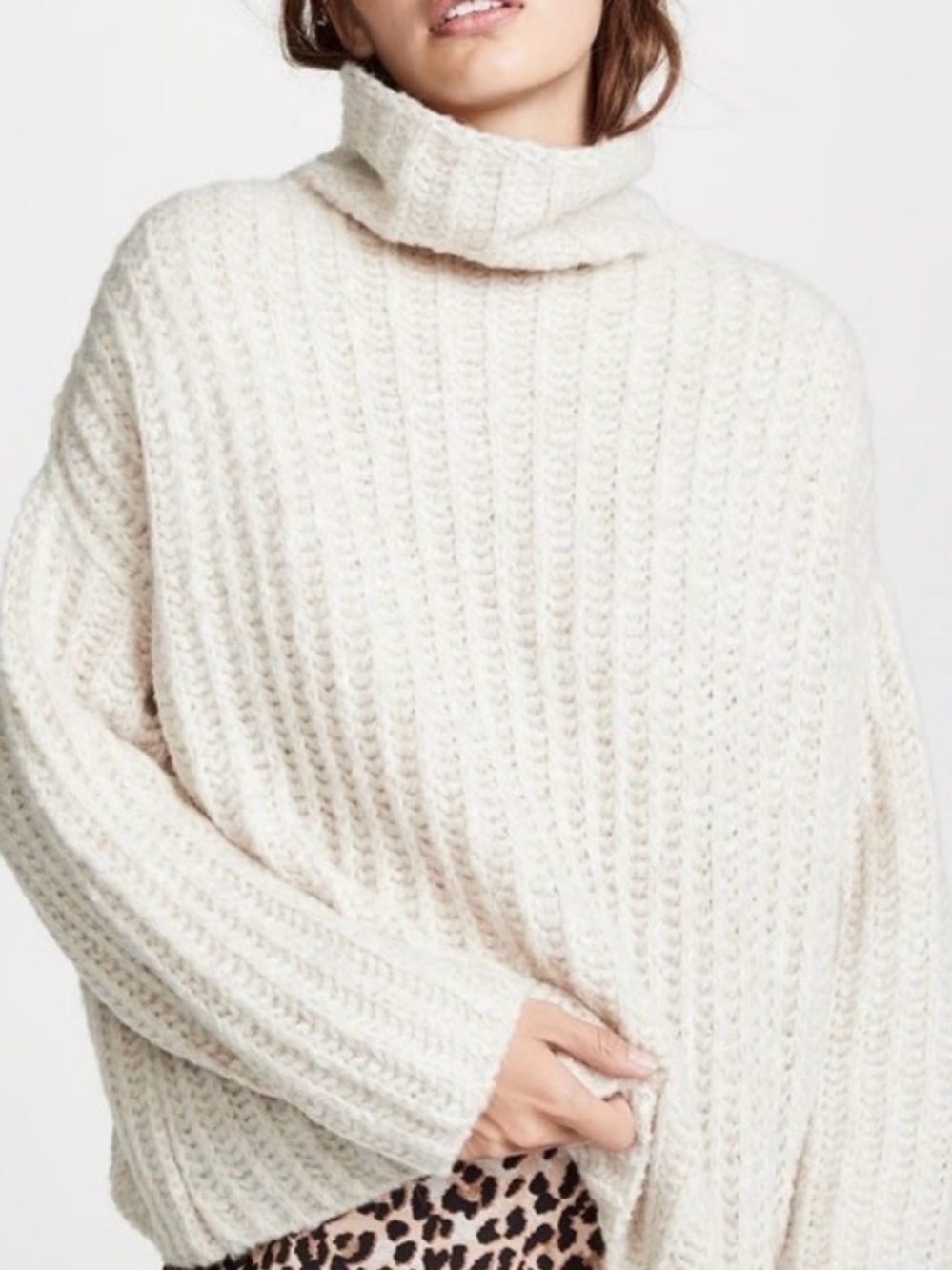 Free People Cream Cable Turtleneck Sweater